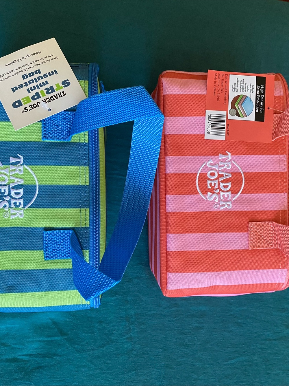 Trader Joe's Insulated Mini Bag - Coral and Blue Stripe Options - Picture 3 of 7